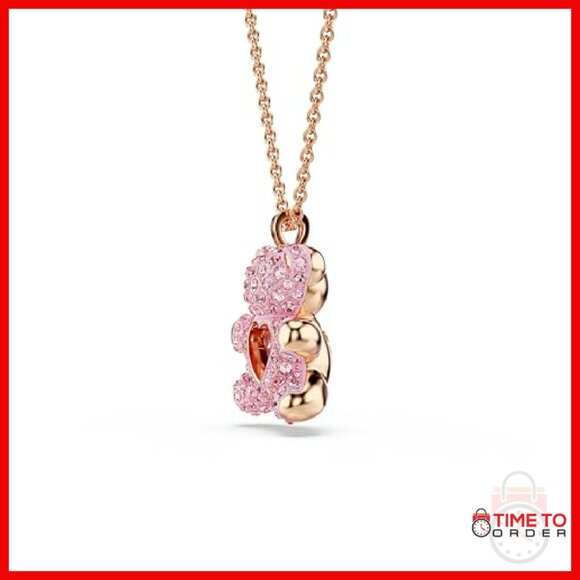 Rose Gold-Tone Crystal Teddy Bear Pendant Necklace, 16.88 Inches - Picture 5 of 8